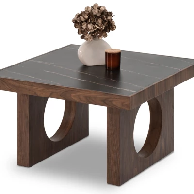 RICOS Couchtisch – schwarzer Marmor / Walnuss