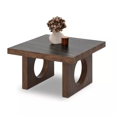 RICOS Couchtisch – schwarzer Marmor / Walnuss