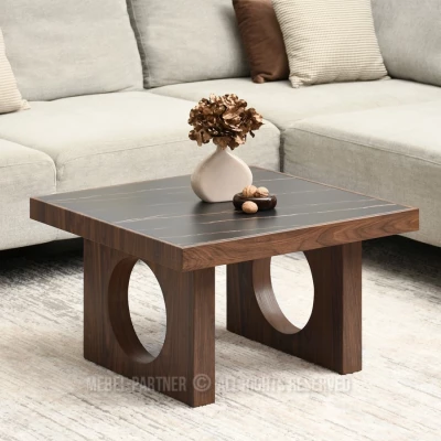 RICOS Couchtisch – schwarzer Marmor / Walnuss