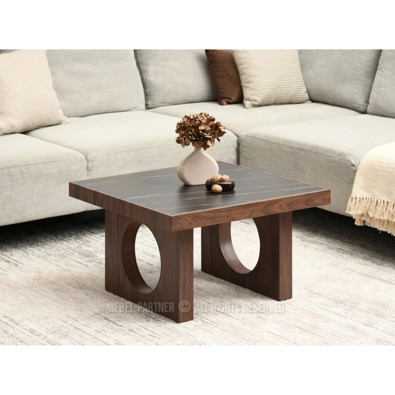 RICOS Couchtisch – schwarzer Marmor / Walnuss