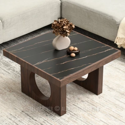 RICOS Couchtisch – schwarzer Marmor / Walnuss
