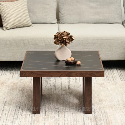 RICOS Couchtisch – schwarzer Marmor / Walnuss