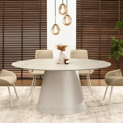Ovaler Esstisch 160x90 cm ELIAM - grauer Marmor / grau