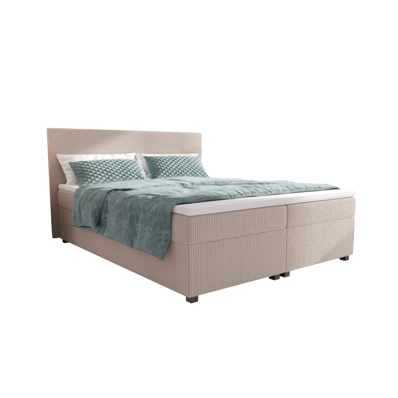 Doppelbett mit Polsterung 180x200 cm und Stauraum, Modell ASSAR – beige