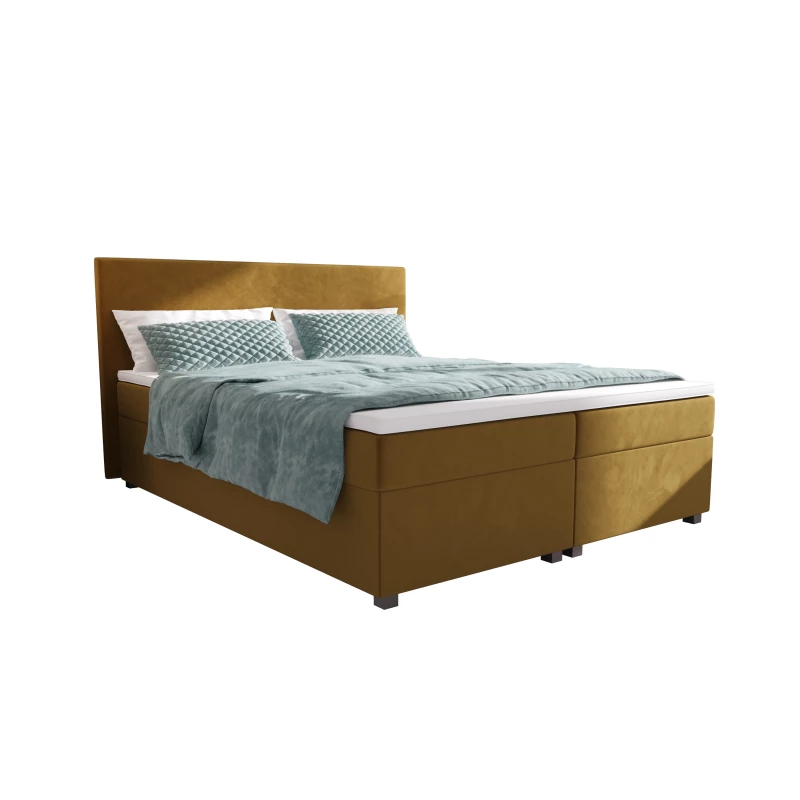 Doppelbett mit Polsterung 180x200 mit Stauraum, Farbe: ASSAR - Senfgelb