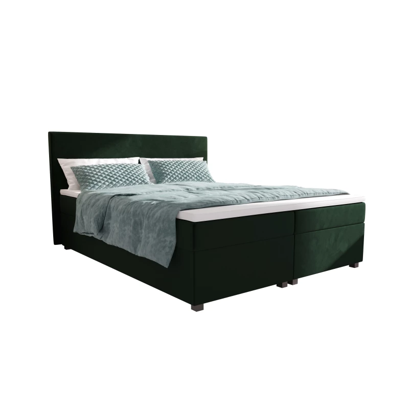 Doppelbett mit Polsterung 160x200 mit Stauraum ASSAR - dunkelgrün 1