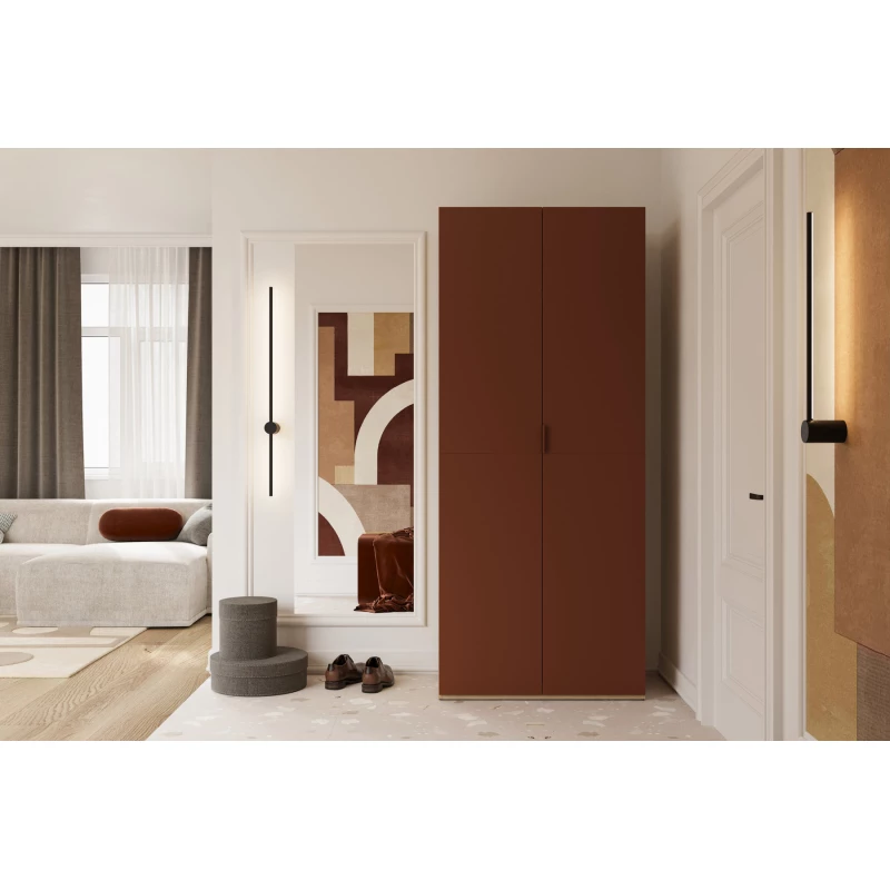 Kleiderschrank 90 cm RHYDIAN – Eiche / Ziegel