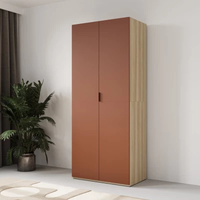 Kleiderschrank 90 cm RHYDIAN – Eiche / Ziegel