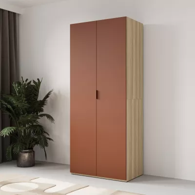 Kleiderschrank 90 cm RHYDIAN – Eiche / Ziegel