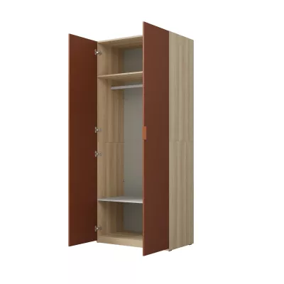 Kleiderschrank 90 cm RHYDIAN – Eiche / Ziegel