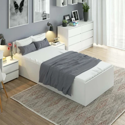 Einzelbett 90x200 OMERYA mit Stauraum - weiß