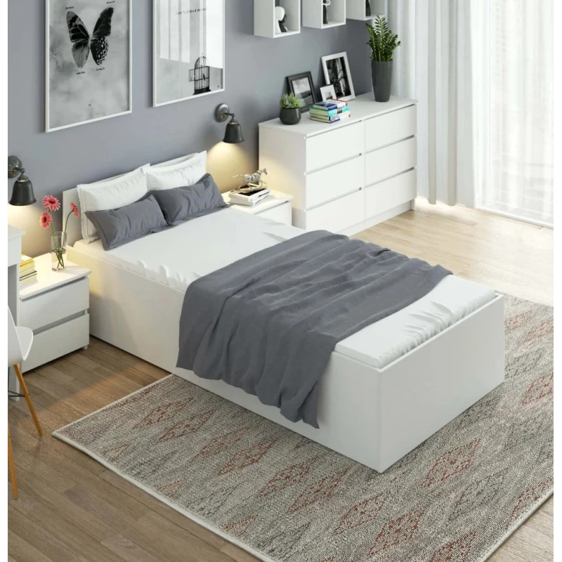 Einzelbett 90x200 OMERYA mit Stauraum - weiß