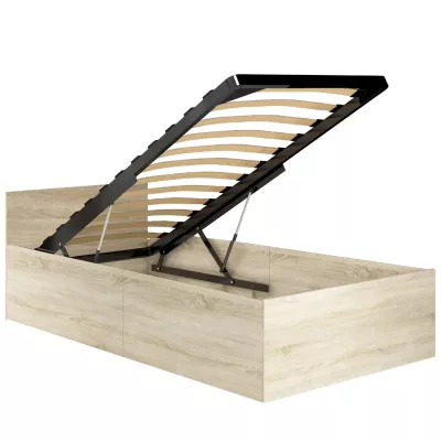 Einzelbett 90x200 OMERYA mit Stauraum - Sonoma-Eiche