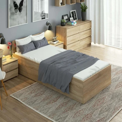Einzelbett 90x200 OMERYA mit Stauraum - Sonoma-Eiche