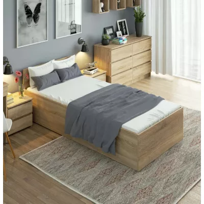 Einzelbett 90x200 OMERYA mit Stauraum - Sonoma-Eiche