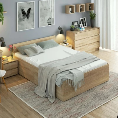 Einzelbett 100x200 OMERYA mit Stauraum - Sonoma-Eiche