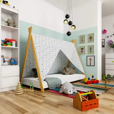 Kinderbetthaus 80x160 ESMORIA - weiß/braun
