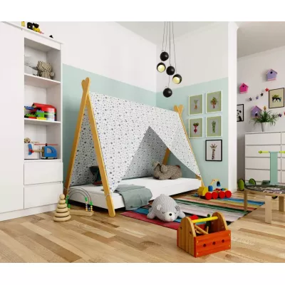 Kinderbetthaus 80x160 ESMORIA - weiß/braun