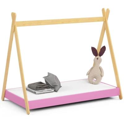 Kinderbetthaus 80x160 ESMORIA - rosa/braun