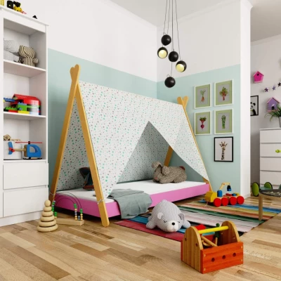 Kinderbetthaus 80x160 ESMORIA - rosa/braun