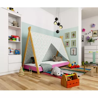 Kinderbetthaus 80x160 ESMORIA - rosa/braun