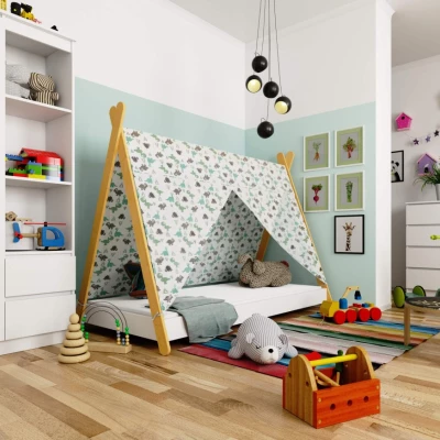 Kinderbetthaus 80x180 ESMORIA - weiß/braun