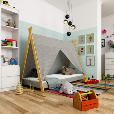 Kinderbetthaus 80x180 ESMORIA - grau/braun