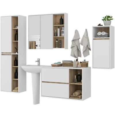Badezimmer-Set MARLION – Weiß / Sonoma Eiche