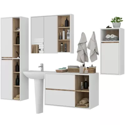 Badezimmer-Set MARLION – Weiß / Sonoma Eiche