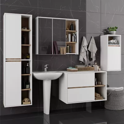 Badezimmer-Set MARLION – Weiß / Sonoma Eiche