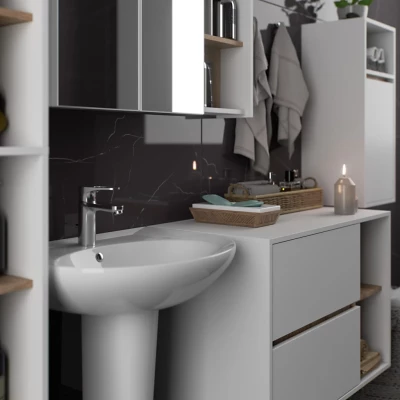 Badezimmer-Set MARLION – Weiß / Sonoma Eiche