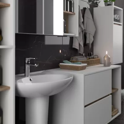 Badezimmer-Set MARLION – Weiß / Sonoma Eiche