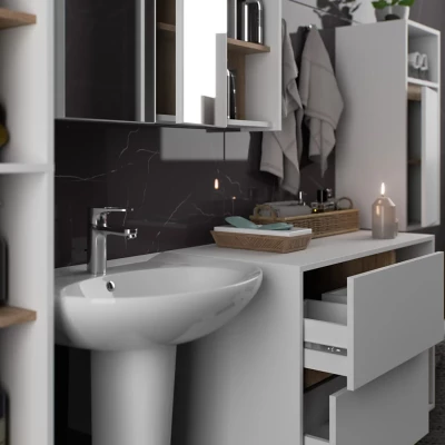 Badezimmer-Set MARLION – Weiß / Sonoma Eiche
