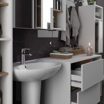 Badezimmer-Set MARLION – Weiß / Sonoma Eiche