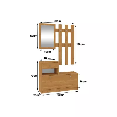 SIRIEL Flurwand mit Spiegel - Erle