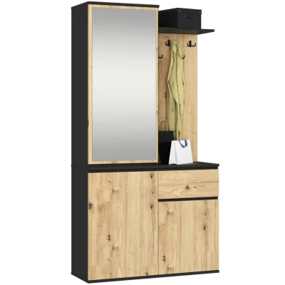 Flurwand RUMIA – Schwarz / Artisan Eiche (handwerklich verarbeitet)
