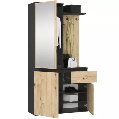 Flurwand RUMIA – Schwarz / Artisan Eiche (handwerklich verarbeitet)
