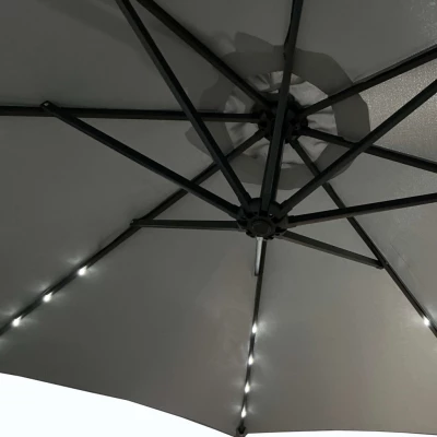 Verstellbarer Sonnenschirm MILANOR mit LED-Beleuchtung – hellgrau