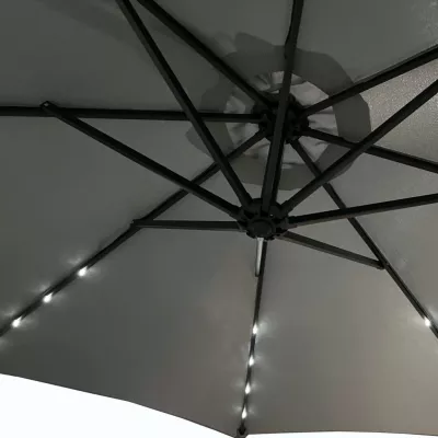 Verstellbarer Sonnenschirm MILANOR mit LED-Beleuchtung – hellgrau