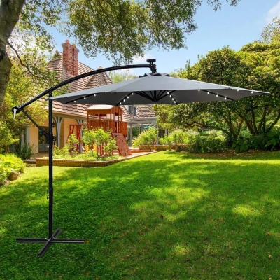 Verstellbarer Sonnenschirm MILANOR mit LED-Beleuchtung – hellgrau