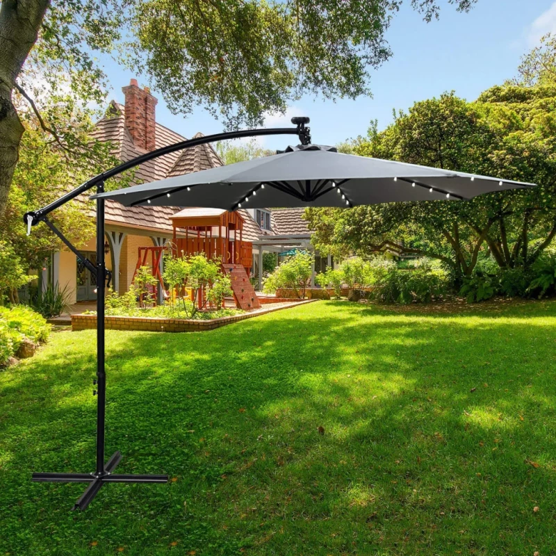 Verstellbarer Sonnenschirm MILANOR mit LED-Beleuchtung – hellgrau