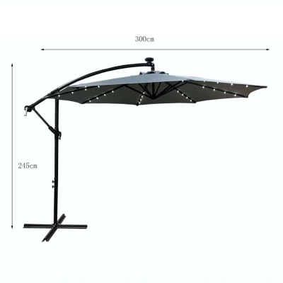 Verstellbarer Sonnenschirm MILANOR mit LED-Beleuchtung – hellgrau