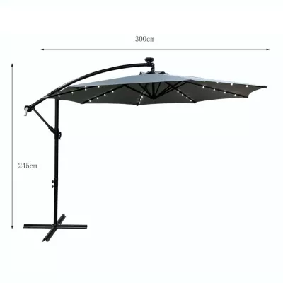 Verstellbarer Sonnenschirm MILANOR mit LED-Beleuchtung – hellgrau
