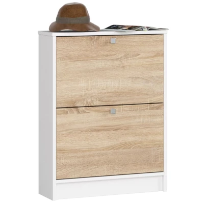 Klappbares Schuhregal für den Flur SIRIEL – Weiß/Sonoma Eiche