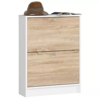 Klappbares Schuhregal für den Flur SIRIEL – Weiß/Sonoma Eiche