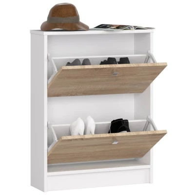 Klappbares Schuhregal für den Flur SIRIEL – Weiß/Sonoma Eiche
