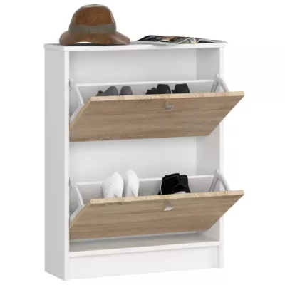 Klappbares Schuhregal für den Flur SIRIEL – Weiß/Sonoma Eiche