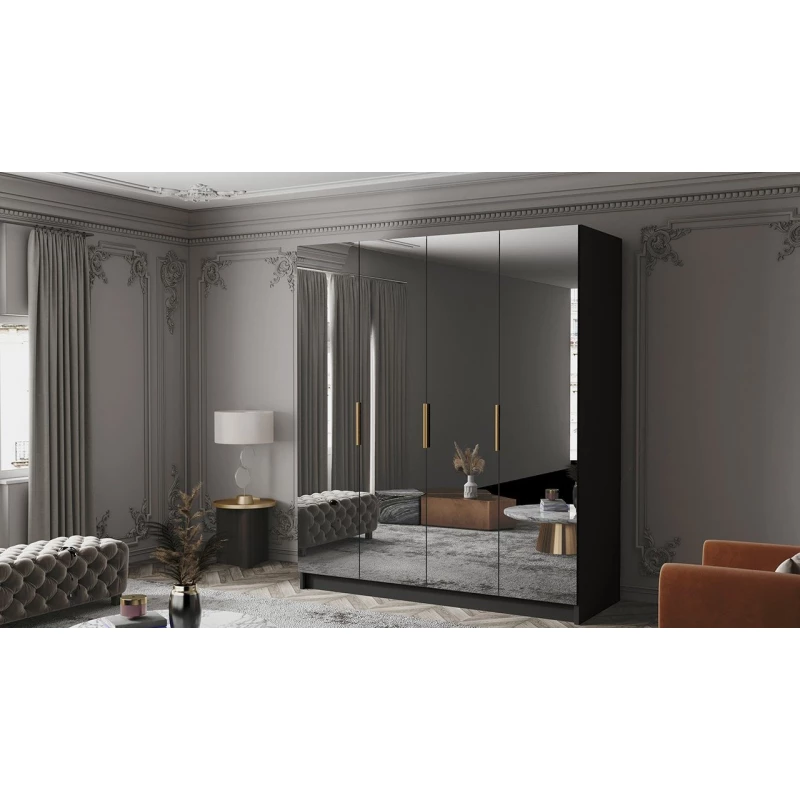 Spiegelschrank 200 cm KAOS 3 - schwarz / goldene Griffe