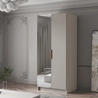Kleiderschrank mit Spiegel 100 cm LUNES 2 - Kaschmir / Goldgriff