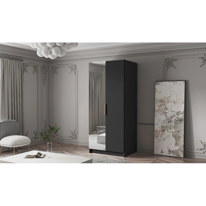 Kleiderschrank mit Spiegel 100 cm LUNES 2 - schwarz / goldener Griff